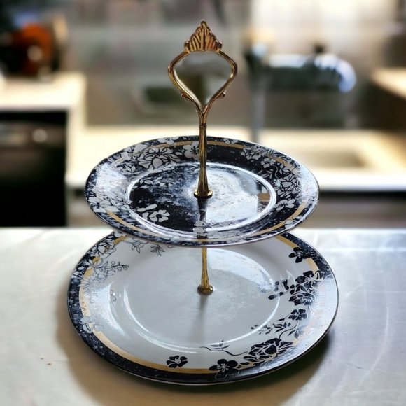 VICTORIA & ALBERT 2 Tier Brocade Cake Stand Fine China